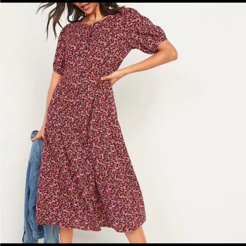 Floral Midi Dress tiered button down